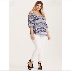 Torrid Blue and White Off-Shoulder Blouse